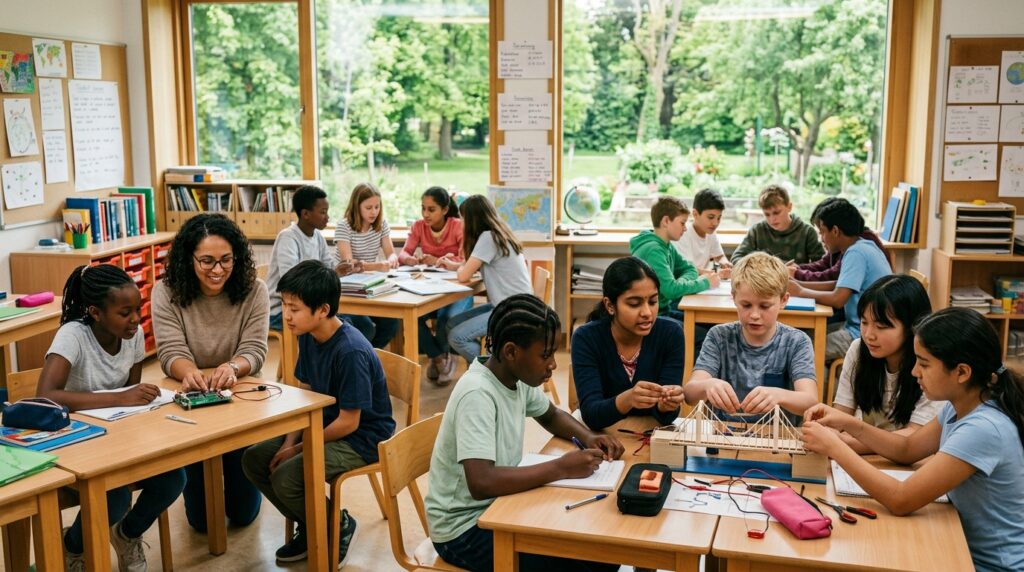 Alumnos trabajando en un aula de un colegio internacional