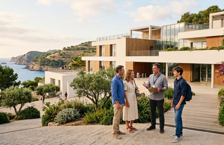 Familia visitando un colegio internacional en España