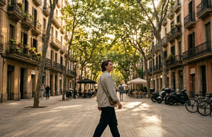 Persona paseando por Barcelona para cuidar su bienestar emocional