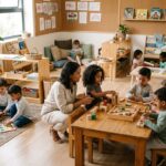 Niños de 3 a 5 años aprendiendo mediante el juego en un aula internacional