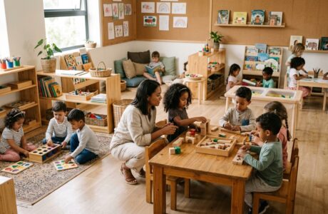Niños de 3 a 5 años aprendiendo mediante el juego en un aula internacional